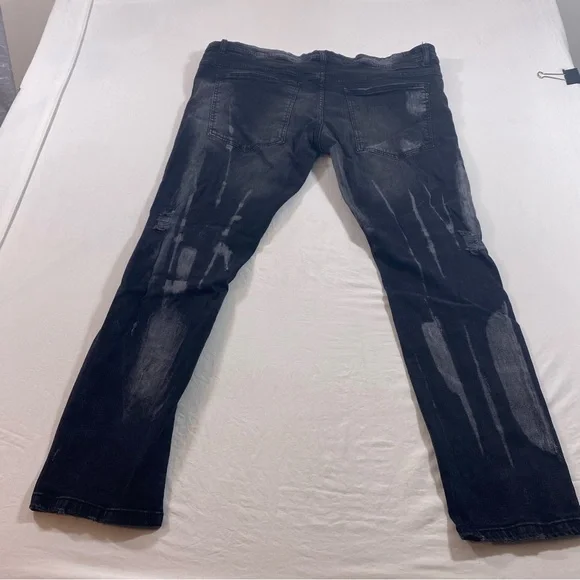 Black Pike Distressed Jeans Men 40 Black Stretch Spandex Cotton Bikers Jeans